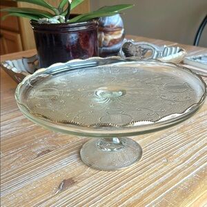 Vintage Jeanette glass Harp Gold Trim Cake Stand.